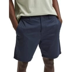 Bermuda Selected Homme En Coton Biologique Mélangé Bleu Marine -Passons à la mode masculine ! 100055 131161vt short selected coupe chino en coton biologique stretch bleu marine uni a double poches arrieres passepoilees 04 2 600x600
