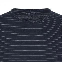 T-shirt Col Rond Selected En Coton Biologique Mélangé Bleu Marine à Rayures -Passons à la mode masculine ! 100059 131157vt t shirt col rond selected en coton biologique melange bleu marine a rayures 03 600x600