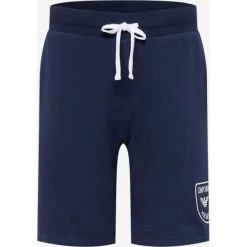 Emporio Armani Short De Jogging 2 Poches Bleu Marine Uni En Coton Mélangé Avec Logo Blanc