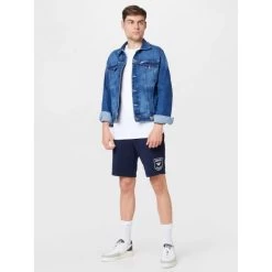 Emporio Armani Short De Jogging 2 Poches Bleu Marine Uni En Coton Mélangé Avec Logo Blanc -Passons à la mode masculine ! 100388 129744vt short de jogging 2 poches marine uni en coton melange avec logo blanc 05 600x600