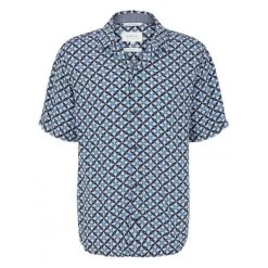 Chemise Coup Droite Manches Courtes Tom Tailor Bleue à Motifs Rosas All-over