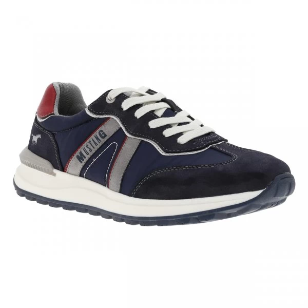 Baskets Mustang Bleu Marine à Empiècements Nubuck à Lacets Plats 4 Baskets Mustang Bleu Marine à Empiècements Nubuck à Lacets Plats – Image 2