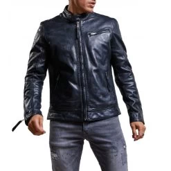 Blouson Zippé Redskins Trust Victory En Cuir De Mouton Bleu Marine