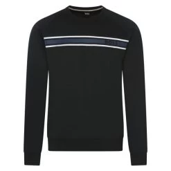 Sweat Col Rond Boss En Coton Noir Avec Bande Colorée