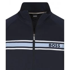 Cardigan Zippé Col Montant Boss En Coton Bleu Marine Avec Bande Bicolore -Passons à la mode masculine ! 103642 136207vt cardigan zippe col montant boss en coton bleu marine avec bande bicolore 03 600x600