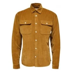 Surchemise à Manches Longues Et Col Italien Selected En Coton Biologique Mélangé Camel