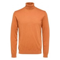 Pull Selected Coton Orange à Col Roulé