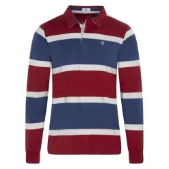 Polo Serge Blanco Play 100% Coton Tricolore à Larges Rayures, Coupe Droite Et Col 3 Boutons