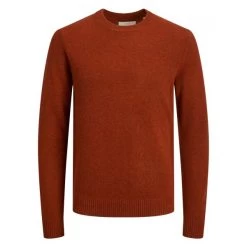 JACK&JONES Premium Pull Col Rond Premium Lambswool Knit Crew Neck Ln Laine Mélangée Brique Chiné