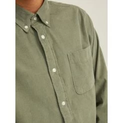 JACK&JONES Premium Chemise Coupe Slim Et Col Américain Premium Brook Corduroy En Coton Vert -Passons à la mode masculine ! 104462 139073vt chemise coupe slim et col americain premium brook corduroy en coton vert 05 600x600
