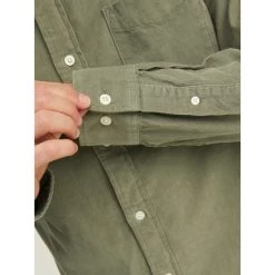 JACK&JONES Premium Chemise Coupe Slim Et Col Américain Premium Brook Corduroy En Coton Vert -Passons à la mode masculine ! 104462 139073vt chemise coupe slim et col americain premium brook corduroy en coton vert 06 600x600