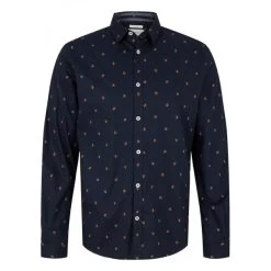 Chemise Cintrée Tom Tailor En Coton Bleu Marine Avec Manches Longues Et Col Italien