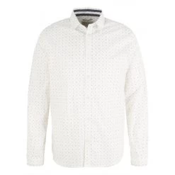 Chemise Cintrée Tom Tailor En Coton écrue Avec Manches Longues Et Col Italien