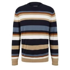 Pull Col Rond Tom Tailor En Coton Bleu Marine Rayé