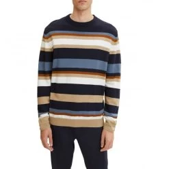 Pull Col Rond Tom Tailor En Coton Bleu Marine Rayé -Passons à la mode masculine ! 104621 138752vt pull tom tailor coton droite avec manches longues et col rond marine raye 03 600x600
