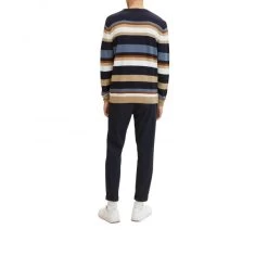Pull Col Rond Tom Tailor En Coton Bleu Marine Rayé -Passons à la mode masculine ! 104621 138752vt pull tom tailor coton droite avec manches longues et col rond marine raye 04 600x600