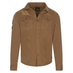 Chemise à Col Français Von Dutch En Coton Camel Avec Broderies Poitrine
