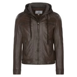 Blouson En Cuir De Mouton à Capuche Serge Pariente Avec Une Coupe Biker Et Des Manches Longues Marron