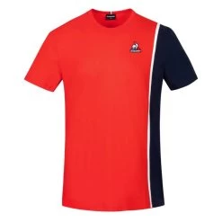 Le Coq Sportif T-shirt Col Rond Coq Sportif En Coton Rouge Avec Logo Iconique Brodé Et Parties Bicolores