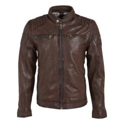 Blouson Gipsy à Col Biker Avec épaulettes En Cuir De Mouton Marron