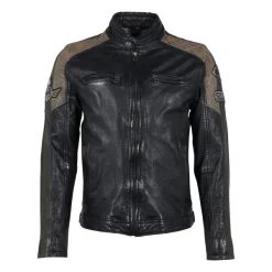 Blouson Biker Gipsy Avec épaules Contrastantes En Cuir De Mouton Anthracite