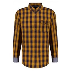 Chemise Col Américain Deeluxe Noire Et à Carreaux Buffalo Moutarde