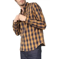 Chemise Col Américain Deeluxe Noire Et à Carreaux Buffalo Moutarde -Passons à la mode masculine ! 105158 137160vt chemise col americain deeluxe noire et blanche a carreaux tartan 05 600x600