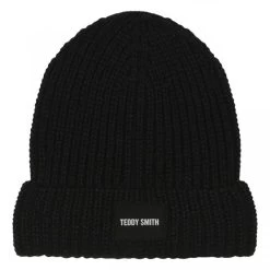 Bonnet à Revers Teddy Smith En Maille Noire Avec étiquette Cousue