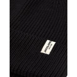 Bonnet Jack & Jones En Coton Biologique Noir Avec étiquette Bicolore -Passons à la mode masculine ! 105524 136543vt bonnet jack et jones en coton biologique noir avec etiquette bicolore 04 600x600
