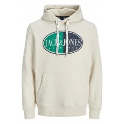 Sweat à Capuche Jack & Jones En Coton Mélangé écru Avec Logo Floqué