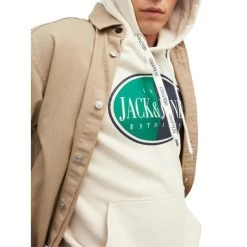 Sweat à Capuche Jack & Jones En Coton Mélangé écru Avec Logo Floqué -Passons à la mode masculine ! 105552 136515vt sweat a capuche jack et jones en coton melange ecru avec logo floque 05 600x600