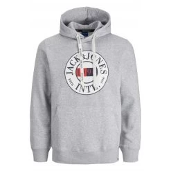 Sweat à Capuche Jack & Jones En Coton Mélangé Gris Chiné Avec Logo Floqué