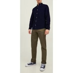 Chemise Slim Jack & Jones En Coton Bleu Marine Avec Manches Longues Et Col Italien -Passons à la mode masculine ! 105628 136439vt chemise jack et jones coton slim avec manches longues et col italien marine 04 600x600