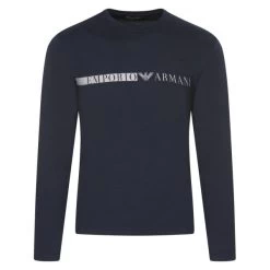 T-shirt Emporio Armani Coton Avec Manches Longues Et Col Rond Bleu Marine