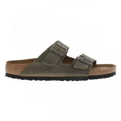 Sandales Birkenstock Arizona En Cuir Enduit Kaki à Semelle Semi-compensée