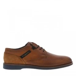Derbies Bugatti à Talon Plat Avec Lacets Ronds En Cuir Cognac