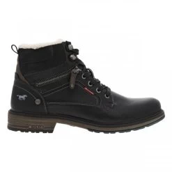 Boots Mustang Noires, Fourrées En Laine, à Talon Décroché Bas Et à Lacets Et Zip Latéral
