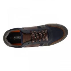 Baskets Basses Redskins En Cuir Bleu Marine Et Maron Avec Logo Argenté Sur Le Côté Extérieur -Passons à la mode masculine ! 106321 17676ch baskets basses redskins en cuir bleu marine et maron avec logo argente sur le cote exterieur 05 600x600