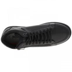 Tennis Redskins Mi-montantes En Cuir Noir Monochrome à Semelle Plate Avec Lacets Plats Et Zip Latéral -Passons à la mode masculine ! 106324 17680ch tennis redskins mi montantes en cuir noir monochrome a semelle plate avec lacets plats et zip lateral 05 600x600