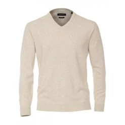 Pull CASA MODA En Coton Avec Manches Longues Et Col V Beige