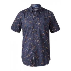 Chemise DUKE En Coton Biologique Avec Manches Courtes Et Col Français Bleu Marine Avec Imprimé Floral