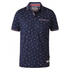 Polo DUKE En Coton Avec Manches Courtes Et Col Français Bleu Marine Uni Avec Motifs Palmiers