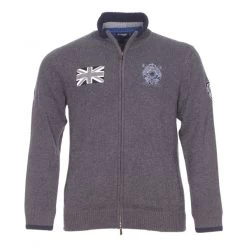 Gilet Zippé Brodé Hackett En Laine Gris