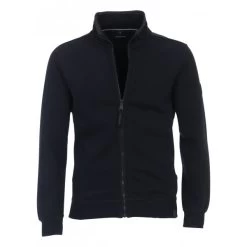 Cardigan Casa Moda En Coton Mélangé Avec Manches Longues Et Col Camionneur Bleu Marine Bi-matière