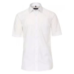 Chemise Casa Moda En Coton Avec Manches Courtes Et Col Italien Blanc