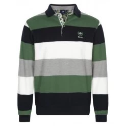 Pull Col Polo Ethnic Blue Avec Manches Longues, Rayé Marine Et Vert