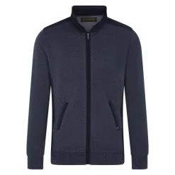 Cardigan Zippé Bande Originale En Coton Avec Manches Longues Et Col Camionneur Bleu
