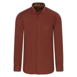 Chemise Droite Bande Originale En Coton Avec Manches Longues Et Col Américain Brique