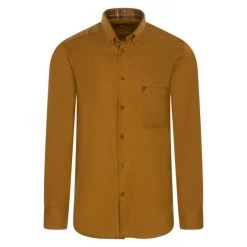 Chemise Droite Bande Originale En Coton Avec Manches Longues Et Col Américain Moutarde