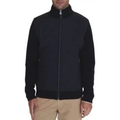 Gilet à Col Montant Zippé Coupe Droite Mise Au Green En Laine Mélangée Bleu Marine En Bi-matière